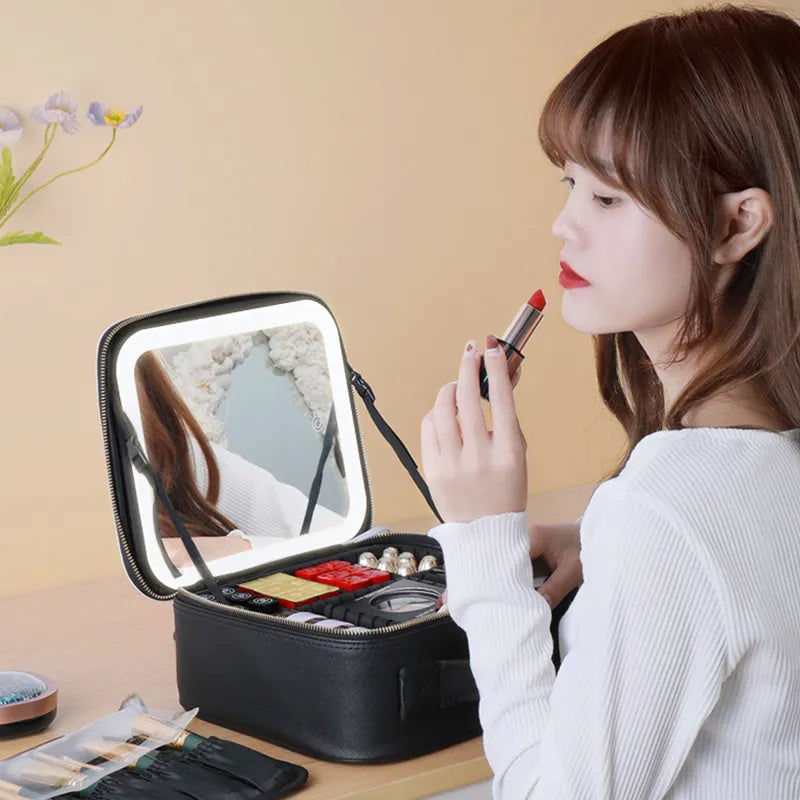 GlamourGlow™ LED Makeup Case - Your On-The-Go 3-in-1 Beauty Companion💄